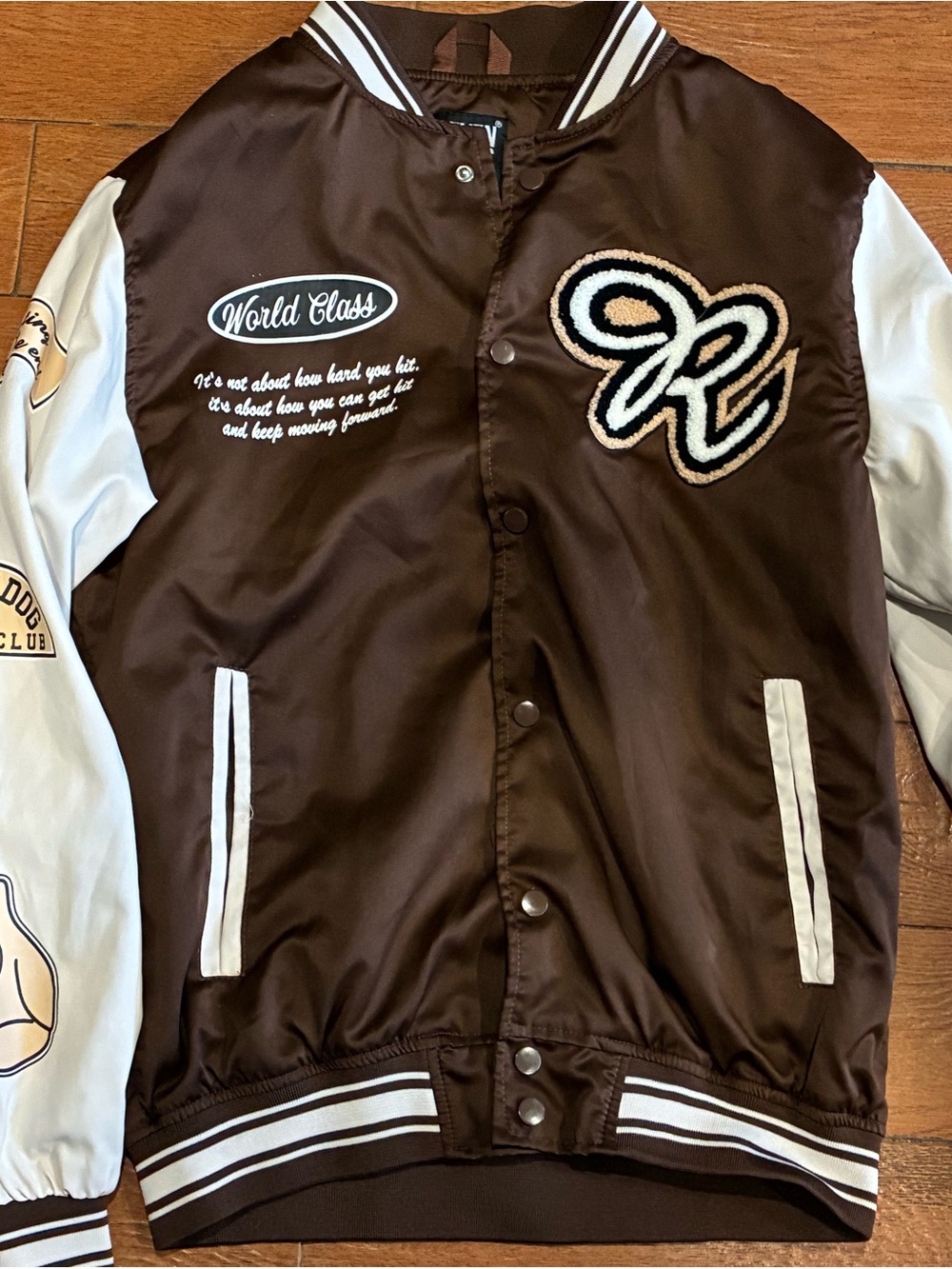 Seven Souls Jacket Varsity Men's Size Medium Brown White Patched